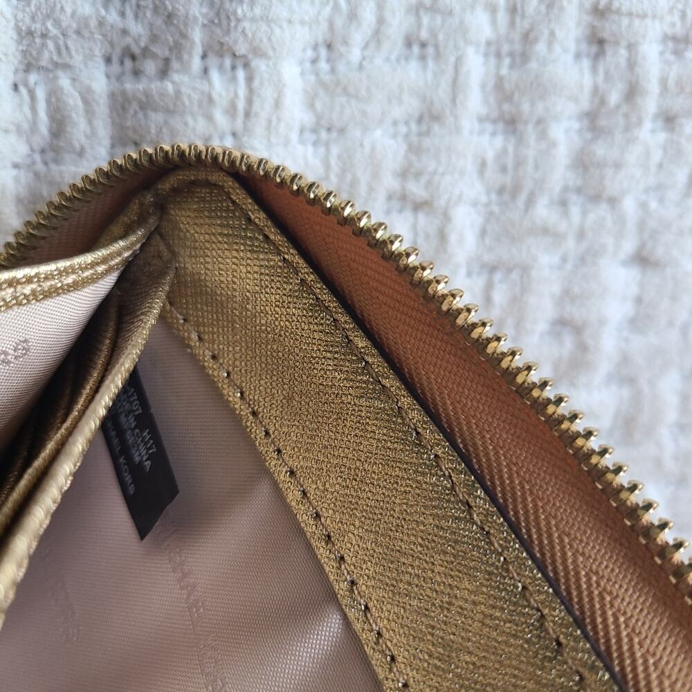 Michael Kors Metallic Gold Zip Around Wallet - Picture 7 of 11